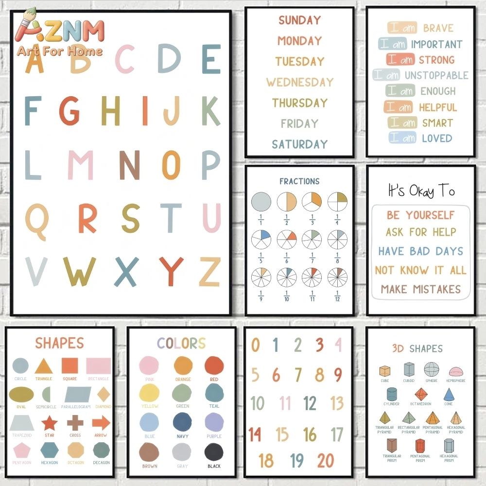 Kids Educational Poster - AZNM Educational Alphabet Numbers Frameless Canvas